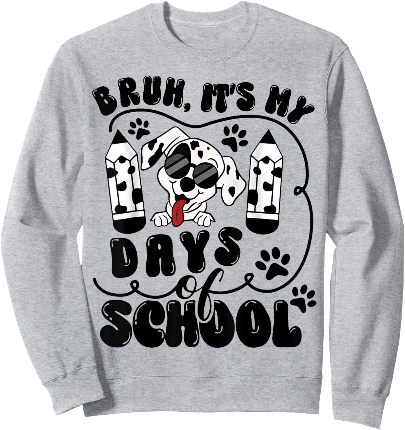 Bruh 100 Days Of School Dalmatian Dog Boys Kids 100th Day Sweatshirt - Sweatshirt | Ash