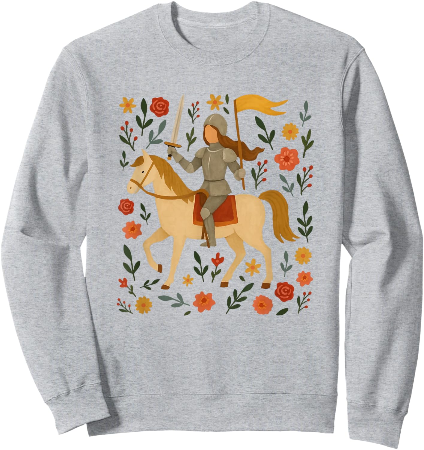 Joan Flower Art Catholic Cute Graphic Sweatshirt - Sweatshirt | Ash