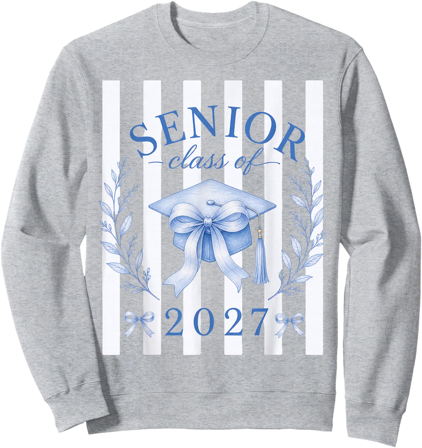 Senior 2027 Girls Coquette Bow Blue Class of 2027 Sweatshirt - Sweatshirt | Ash