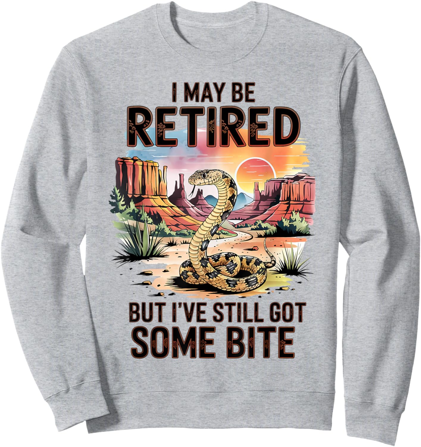 I May Be Retired Still Got Some Bite Rattlesnake Sweatshirt - Sweatshirt | Ash