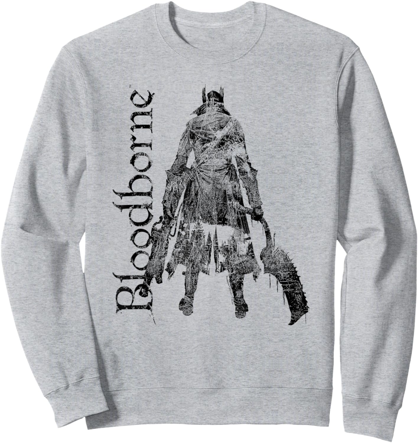 Bloodborne Hunter Silhouette with Logo Dark Video Game Sweatshirt - Sweatshirt | Ash