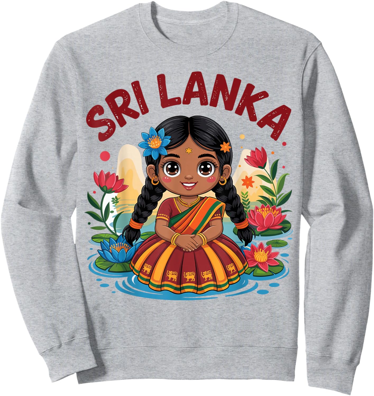 Sri Lankan Girl in Traditional Dress with Lotus Flowers Kids Sweatshirt - Sweatshirt | Ash