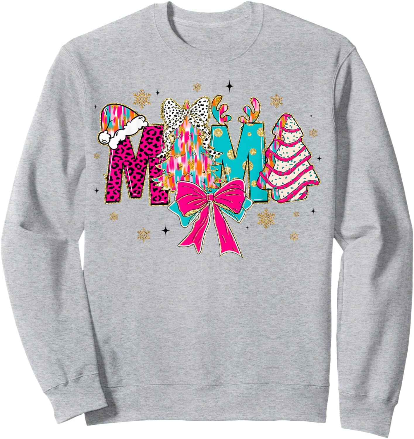 Colorful Coquette Christmas Mama Xmas Tree Cake for Mom Mama Sweatshirt - Sweatshirt | Ash