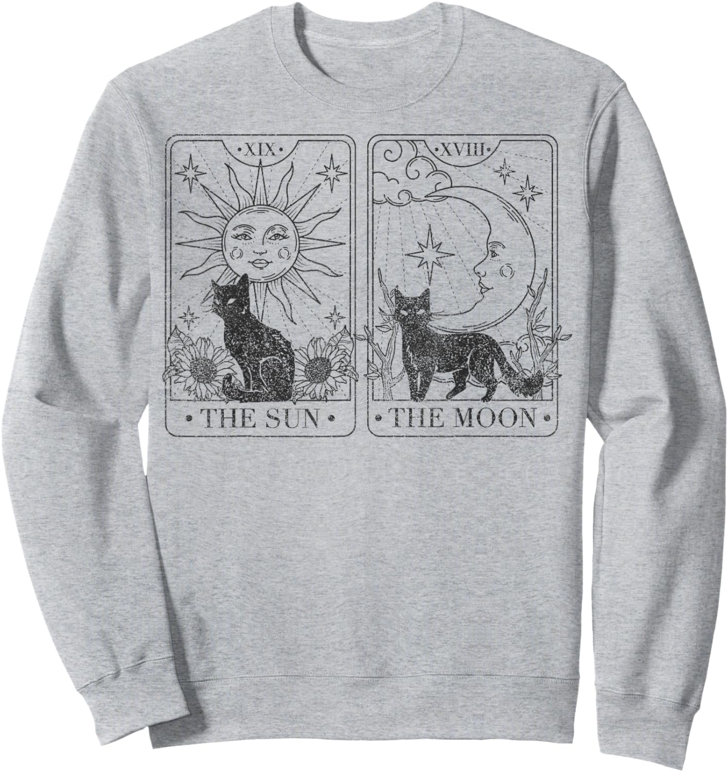 Trendy Apparel Black Cats Tarot Cards The Sun and The Moon Sweatshirt - Sweatshirt | Ash