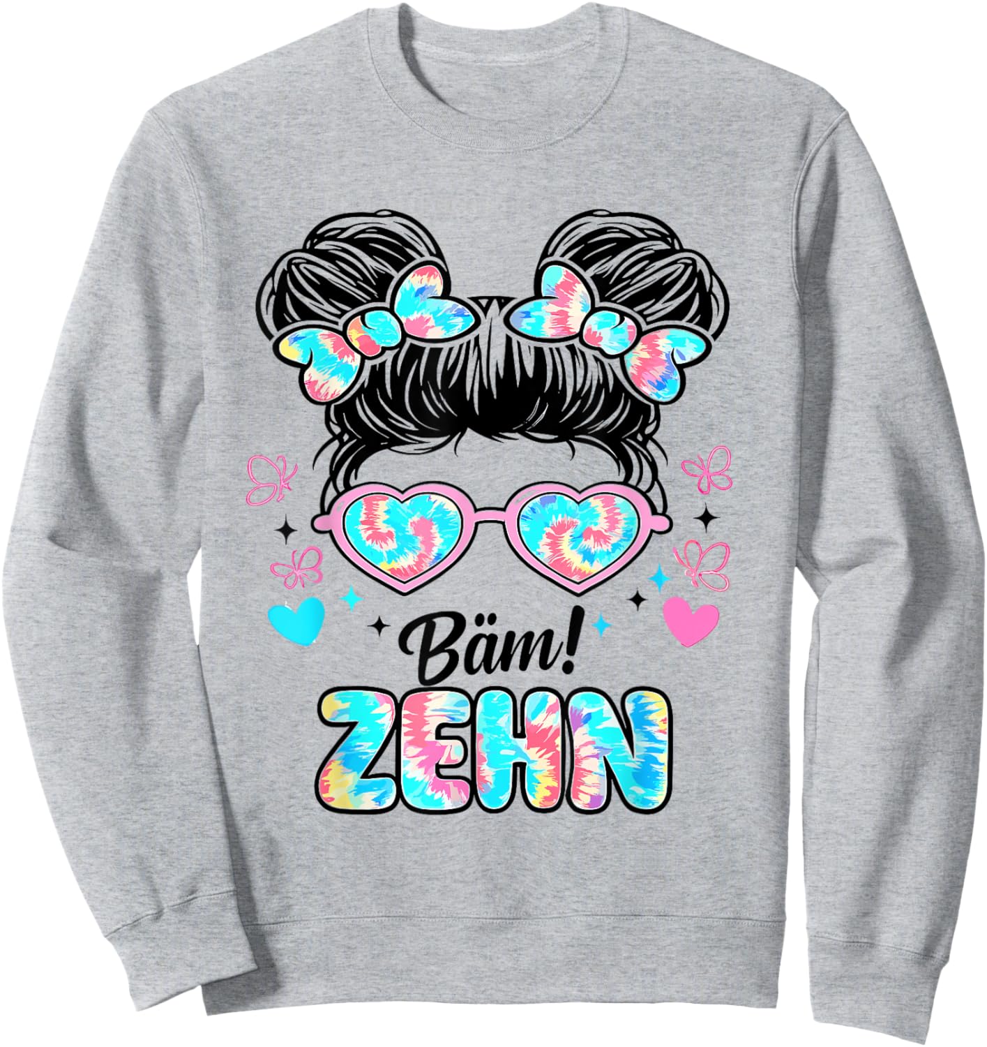 10th Birthday Girl Messy Bun Bäm! 10 Cute Ten Sweatshirt - Sweatshirt | Ash