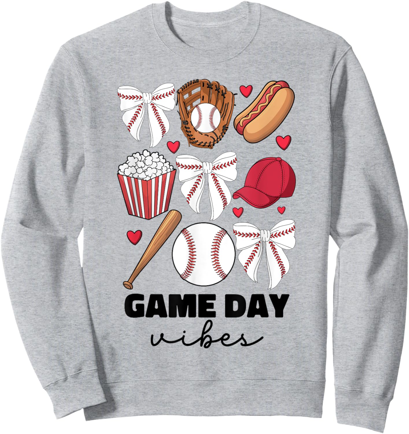 Game Day Vibes Coquette Bow Baseball Mom Women Girl Baseball Sweatshirt - Sweatshirt | Ash