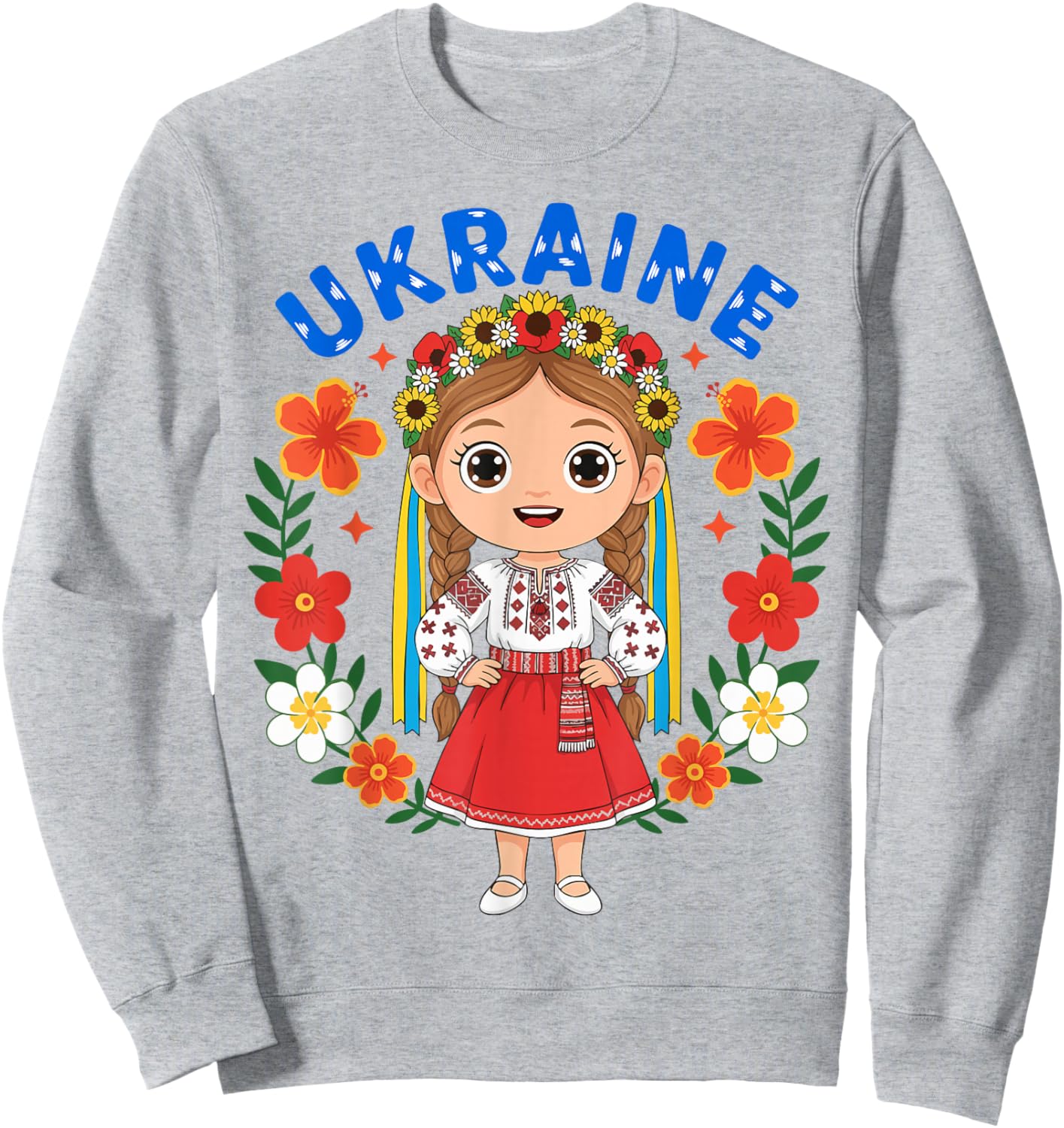 Ukraine Ukrainian Girl Traditional Dress Flowers Heritage Sweatshirt - Sweatshirt | Ash