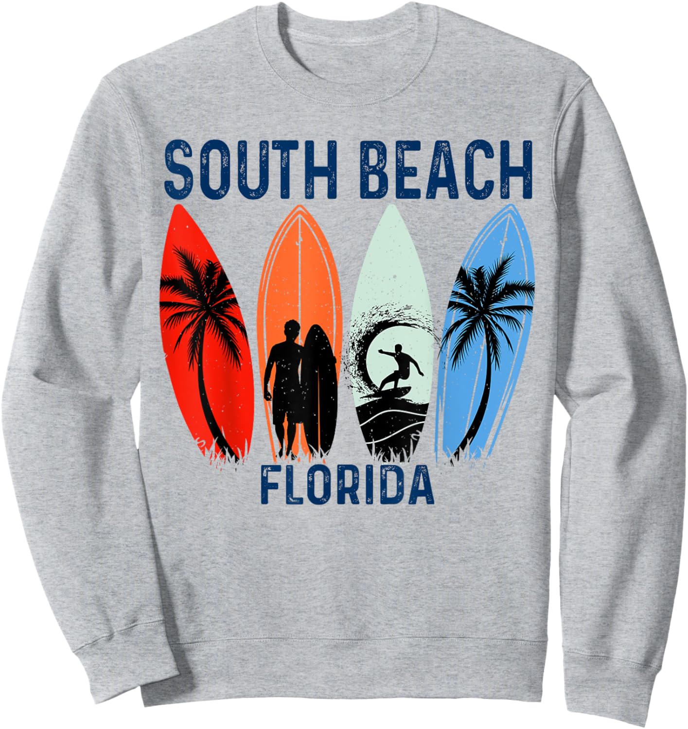 Retro South Beach Florida Surfing Beach Men Women Kids Sweatshirt - Sweatshirt | Ash