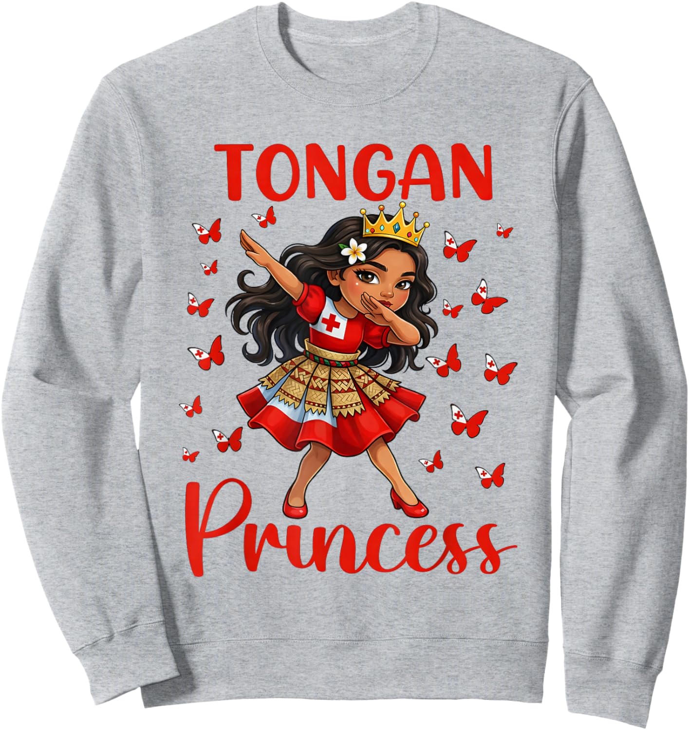 Funny Tongan Girl Dabbing Princess Tonga Flag Culture Kids Sweatshirt - Sweatshirt | Ash