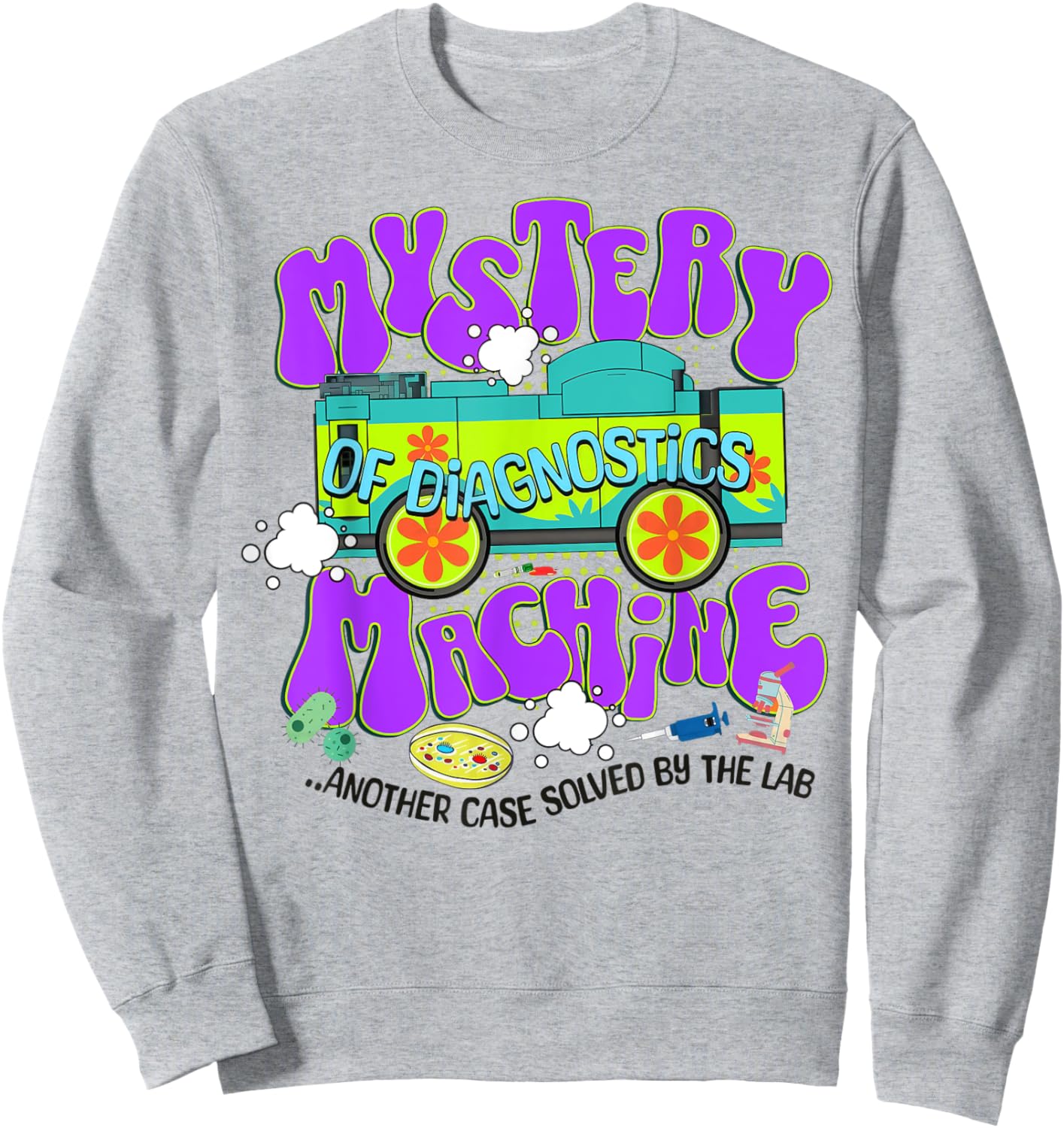 Mystery Machine of Diagnostics Lab Week 2025 Med Lab Tech Sweatshirt - Sweatshirt | Ash