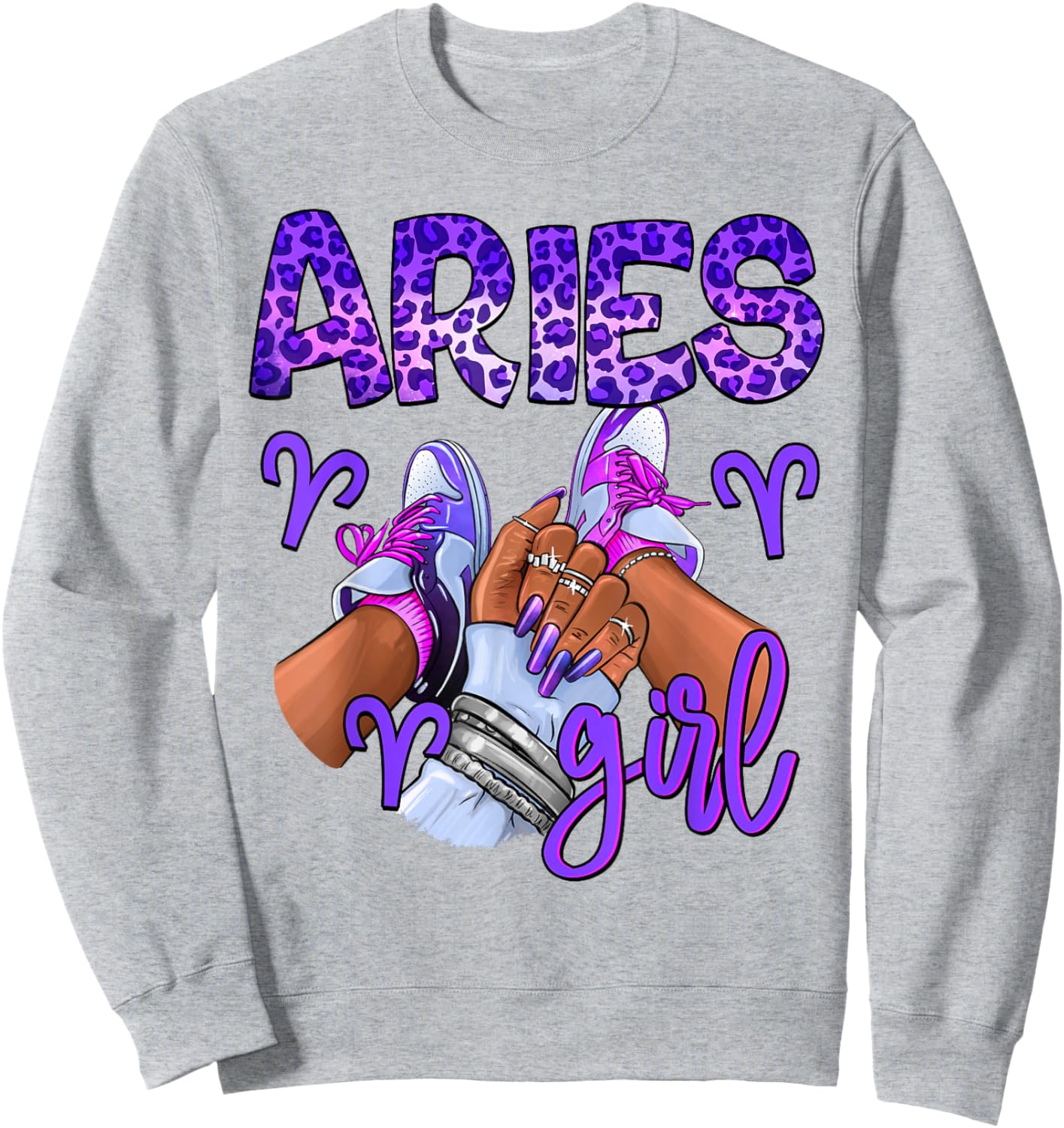Aries Girl Birthday Zodiac Sign Sneakers Nails Bday Sweatshirt - Sweatshirt | Ash