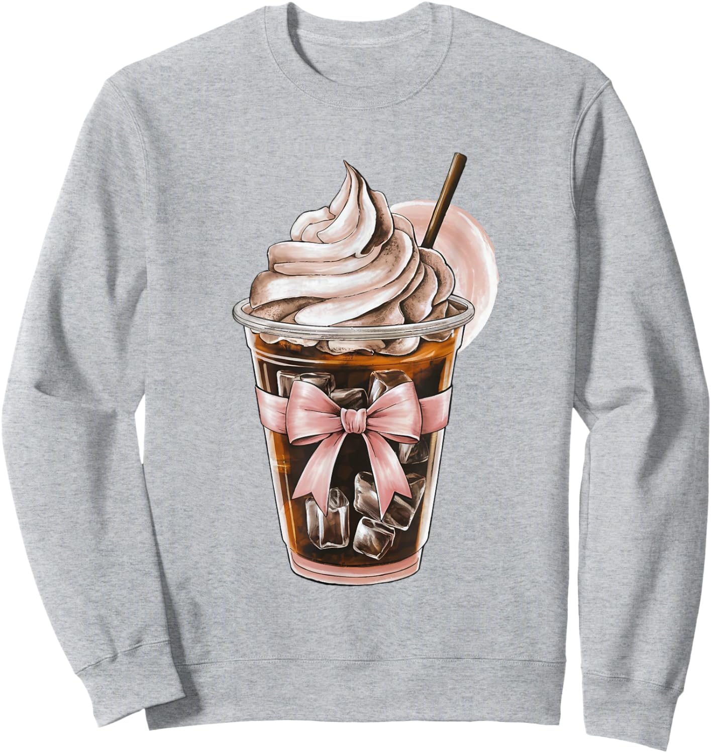 Cute Pink Bow Coquette Iced Coffee Lover Girl Aesthetic Mom Sweatshirt - Sweatshirt | Ash