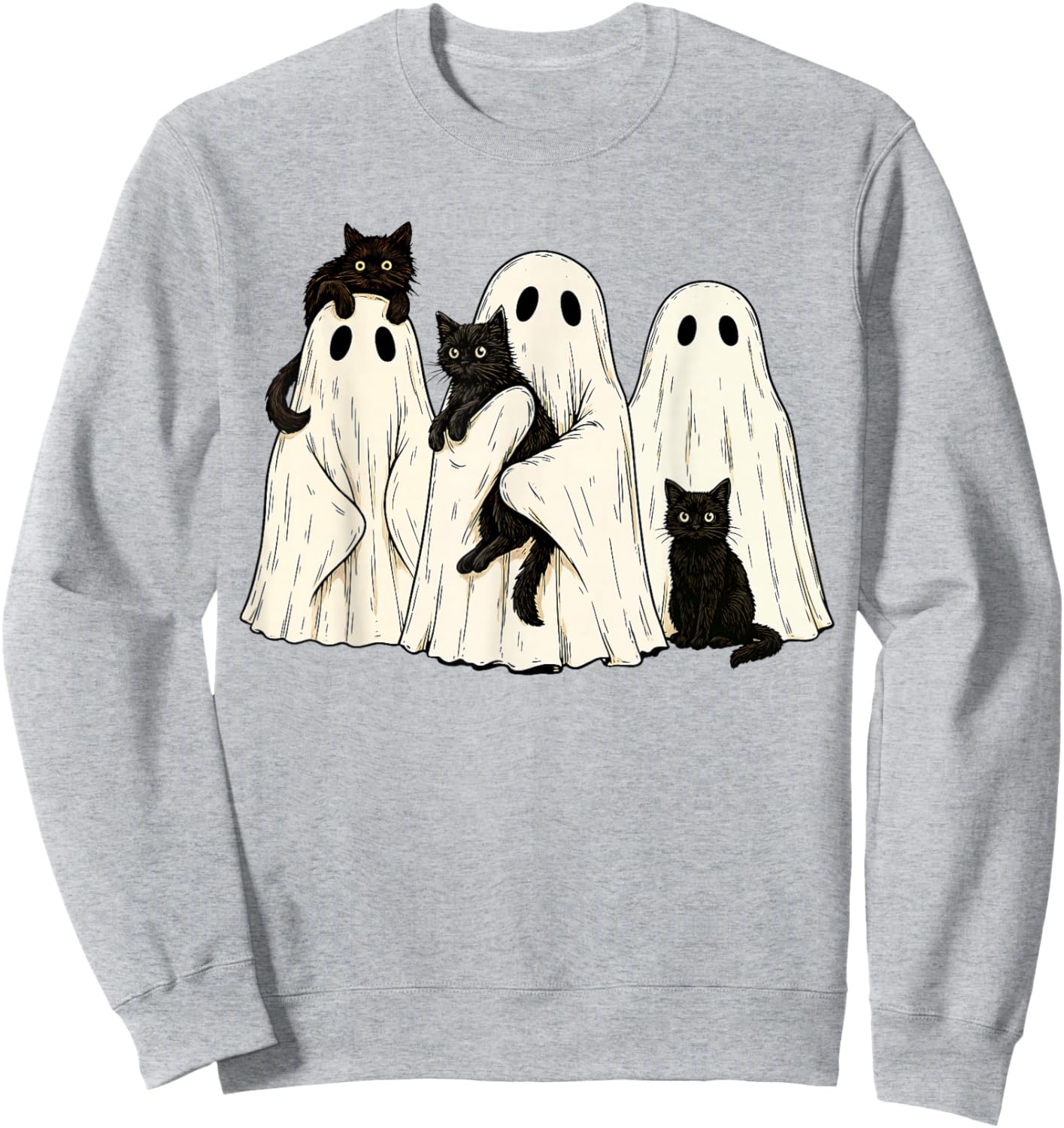 Retro Halloween Ghost Holding Black Cat Costume Men Women Sweatshirt - Sweatshirt | Ash