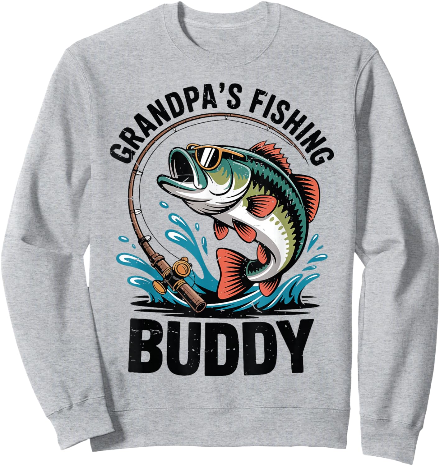 Toddler Grandpas Fishing Buddy Cute Fish Funny Bass Fishing Sweatshirt - Sweatshirt | Ash