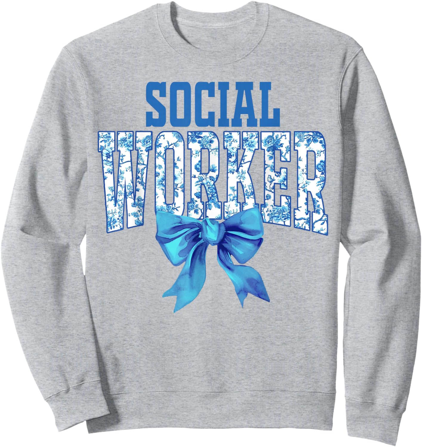 Social Worker Toile Floral Coquette Bow Month Graduation Sweatshirt - Sweatshirt | Ash