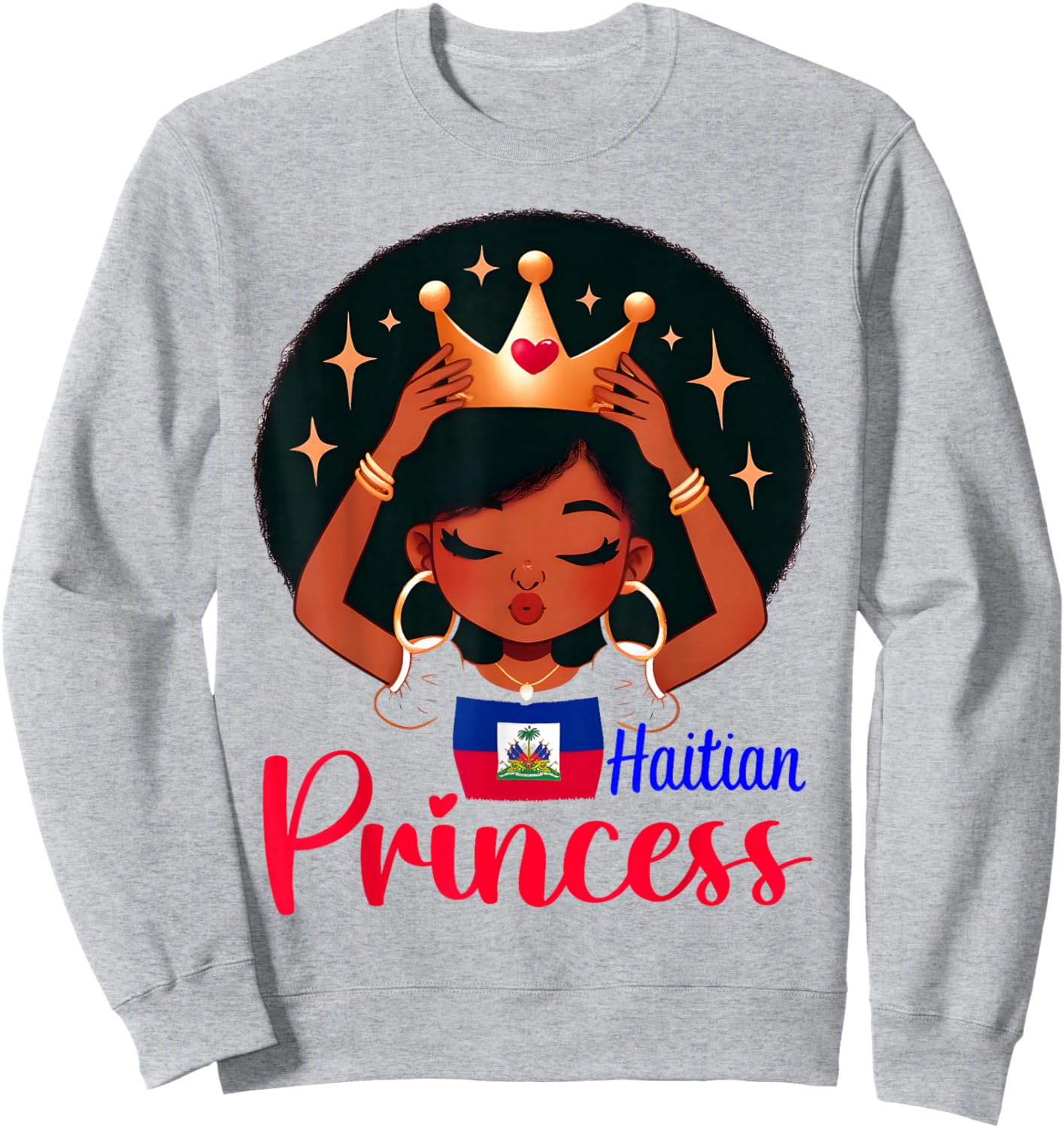Haitian Princess Haiti Flag Melanin for Black Girls Kids Sweatshirt - Sweatshirt | Ash