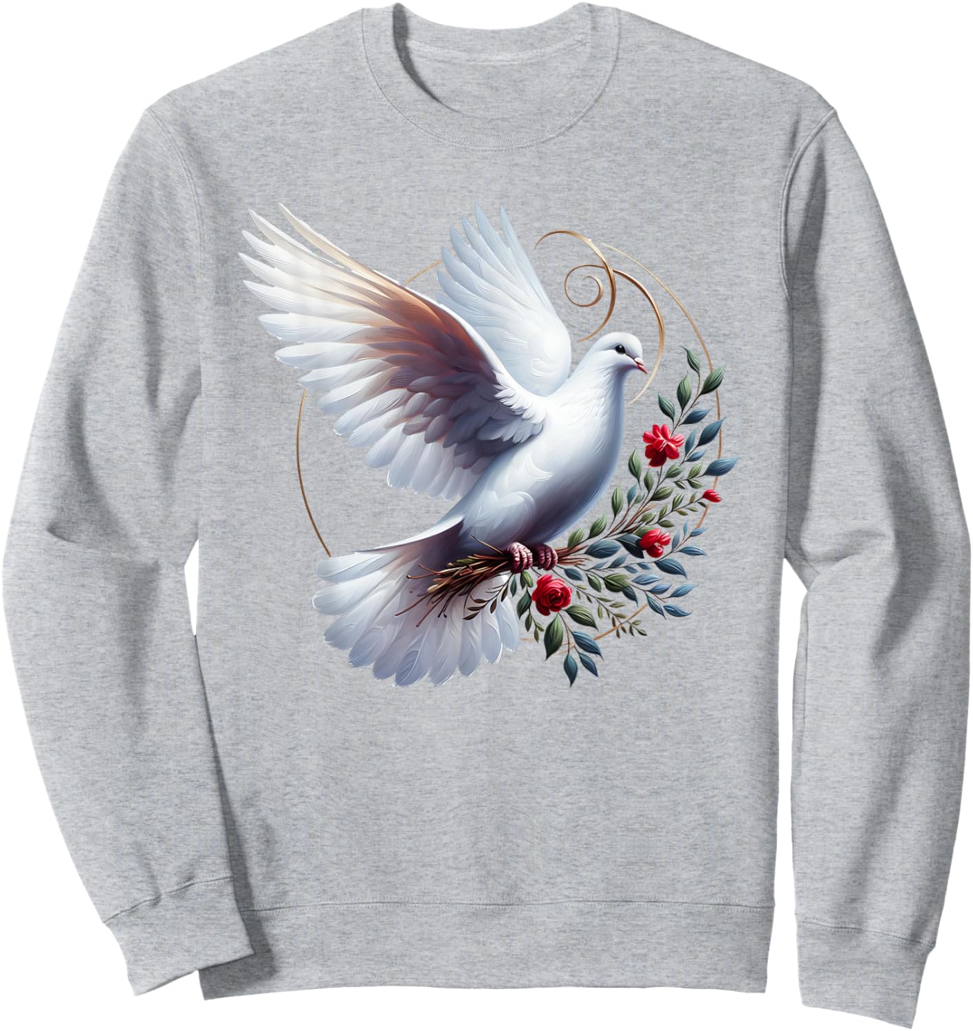 Elegant Flight of the Peaceful White Dove Bird Floral Art Sweatshirt - Sweatshirt | Ash