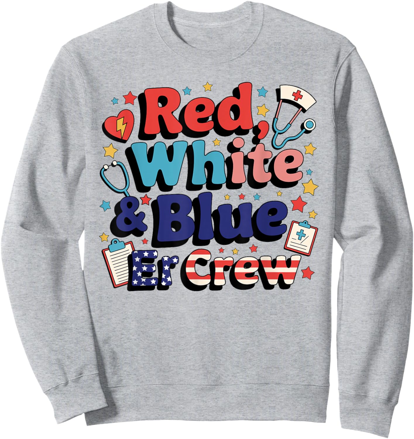 Retro Red White Blue Er Crew Emergency Room 4th Of July Sweatshirt - Sweatshirt | Ash