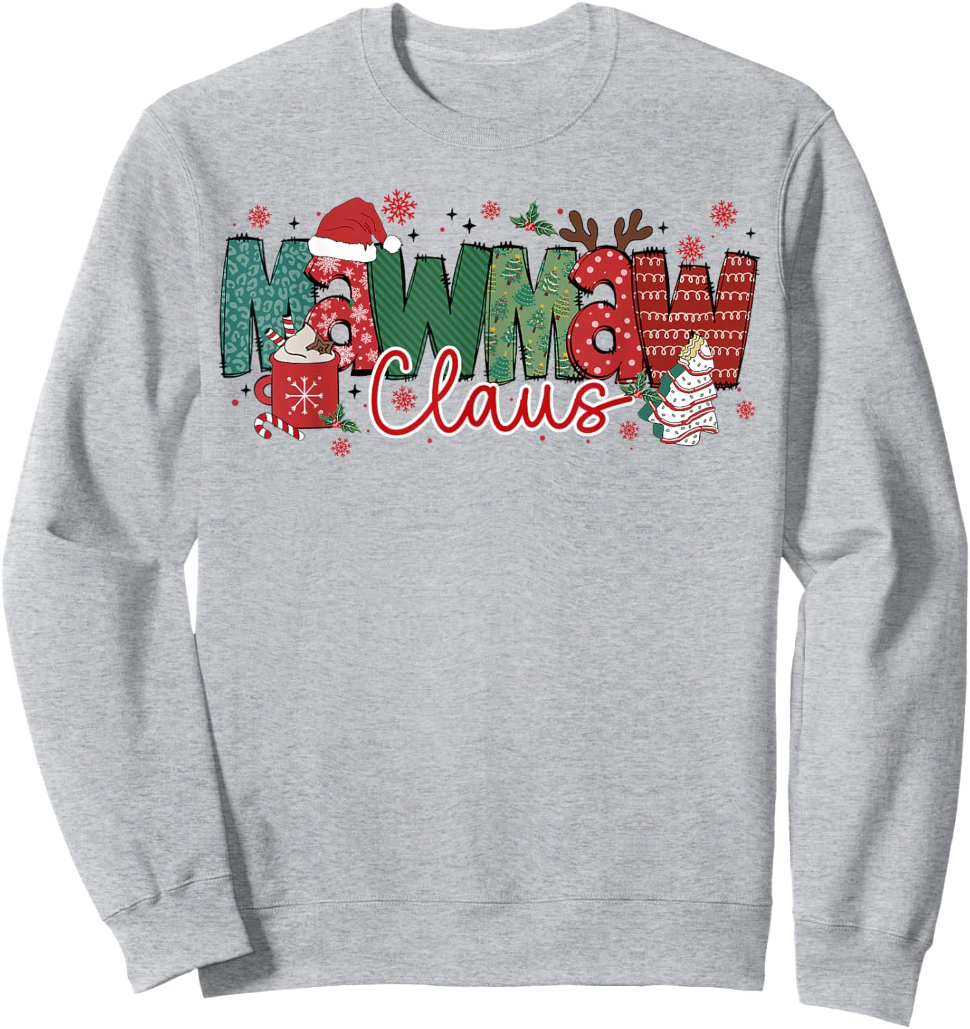 Mawmaw Claus Christmas Pajama Santa Claus Family Matching Sweatshirt - Sweatshirt | Ash