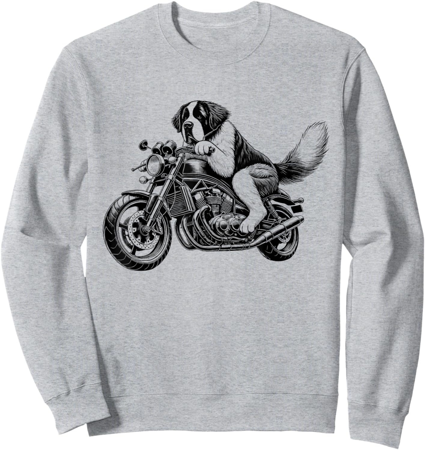 Cool Saint Bernard Riding a Motorcycle Biker Dog Lover Sweatshirt - Sweatshirt | Ash