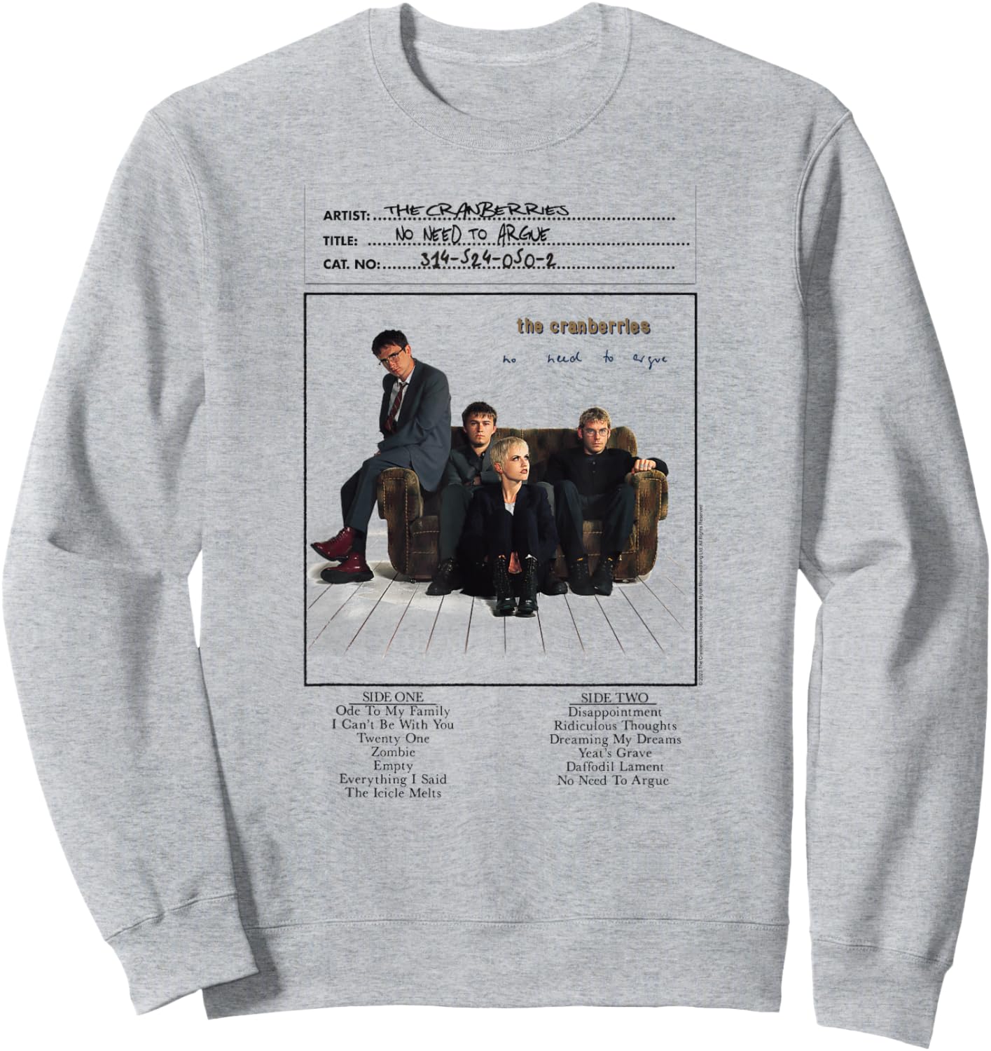 The Cranberries No Need to Argue Vinyl Handwritten Band Sweatshirt - Sweatshirt | Ash