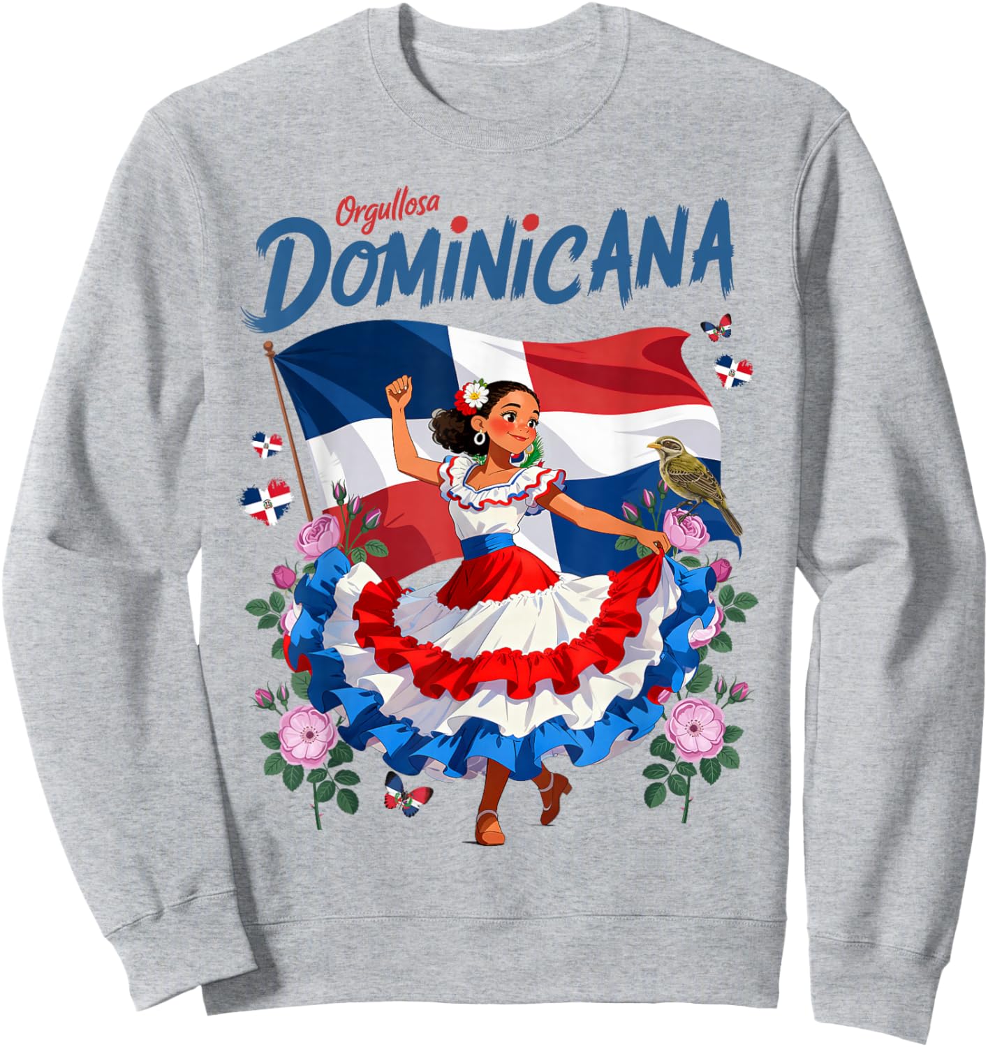 Dominicana Outfit Idea for Girls Dominican Republic Flag Sweatshirt - Sweatshirt | Ash