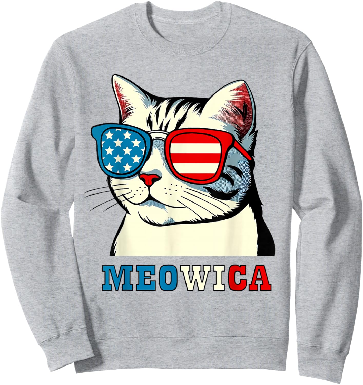 Meowica 4th of July Cat Sunglasses American USA Flag Cat Sweatshirt - Sweatshirt | Ash