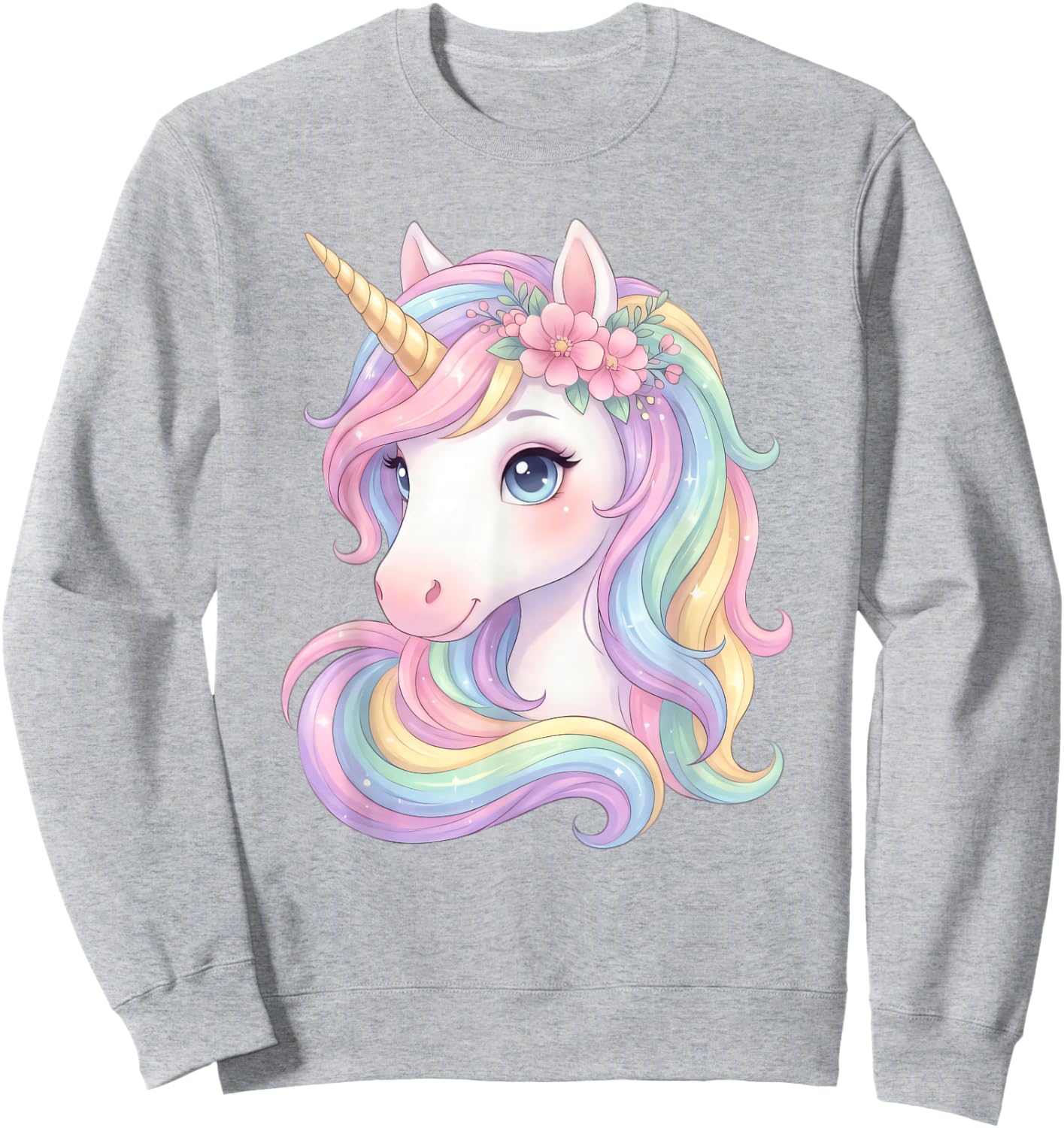 Unicorn, Unicorn with Rainbow Hair, Cute Unicorn Sweatshirt - Sweatshirt | Ash