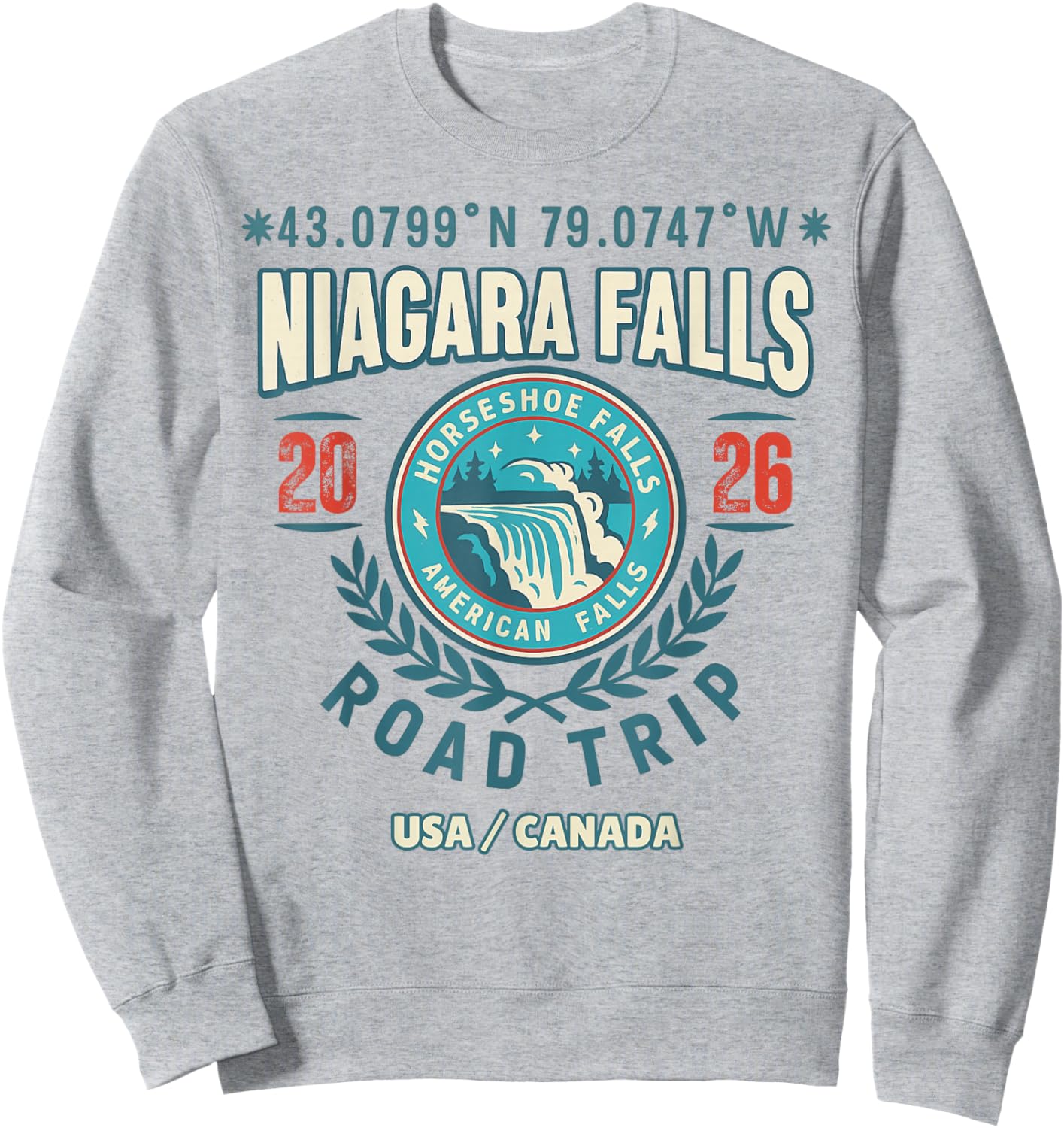 Niagara Falls 2026 Coordinates Road Trip Souvenir Sweatshirt - Sweatshirt | Ash