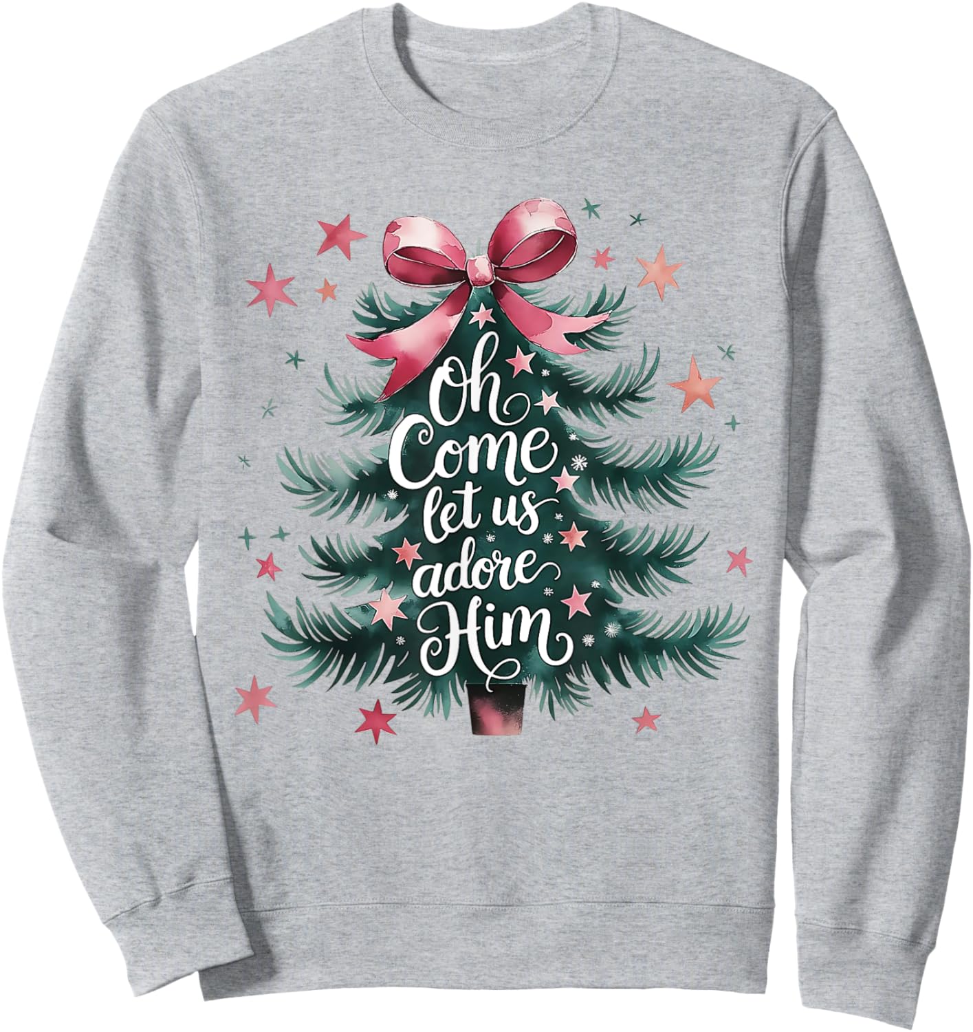 Oh Come Let Us Adore Him Christmas Tree Sweatshirt - Sweatshirt | Ash