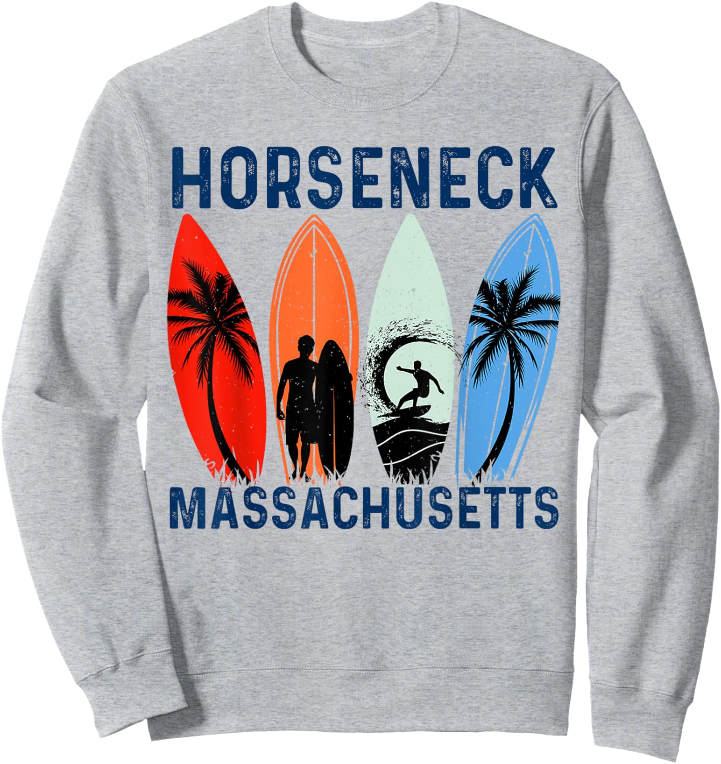 Retro Massachusetts Horseneck Surfing Beach Sweatshirt - Sweatshirt | Ash