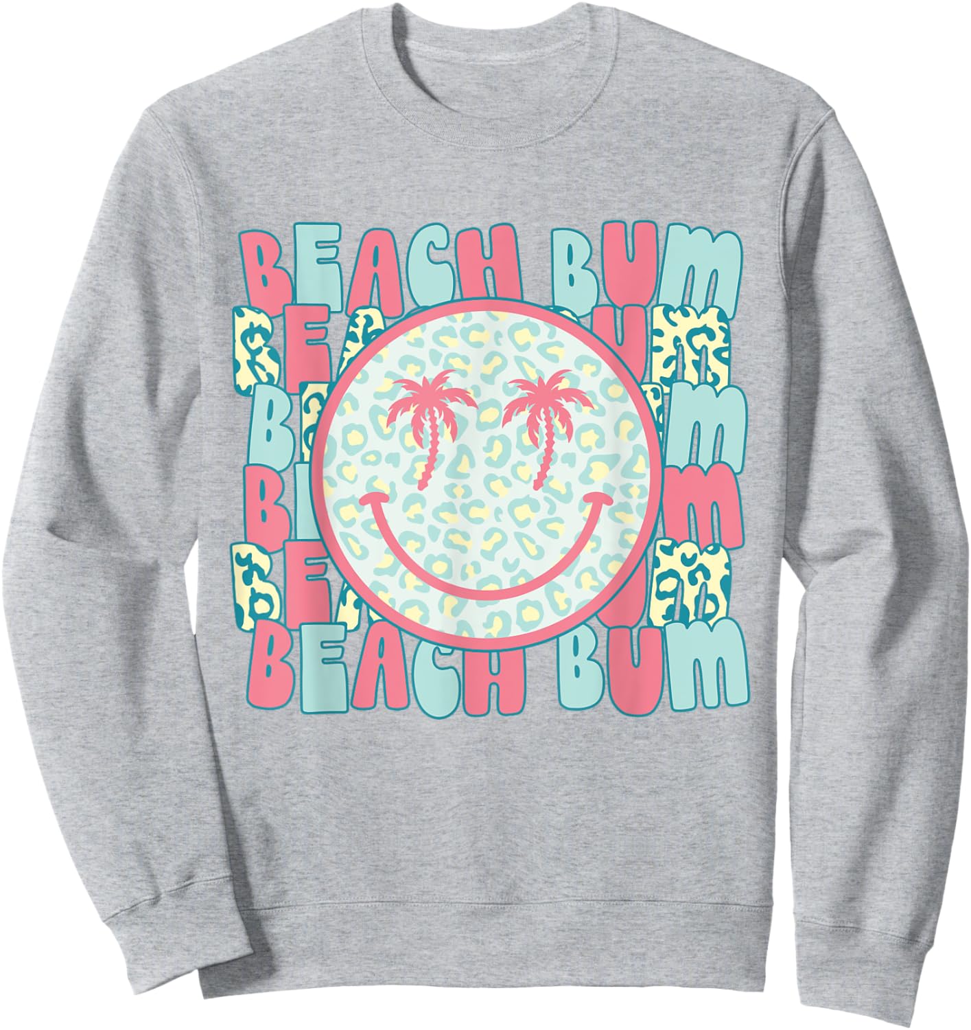 Retro Leopard Happy Face Palm Tree Eyes Beach Bum Smile Face Sweatshirt - Sweatshirt | Ash