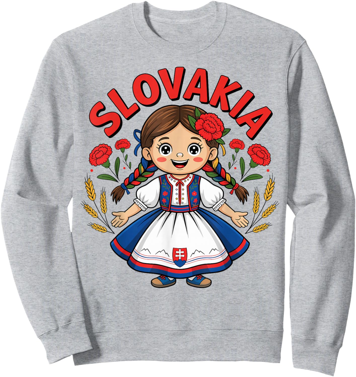 Cute Slovak Girl in Traditional Dress for Kids Sweatshirt - Sweatshirt | Ash