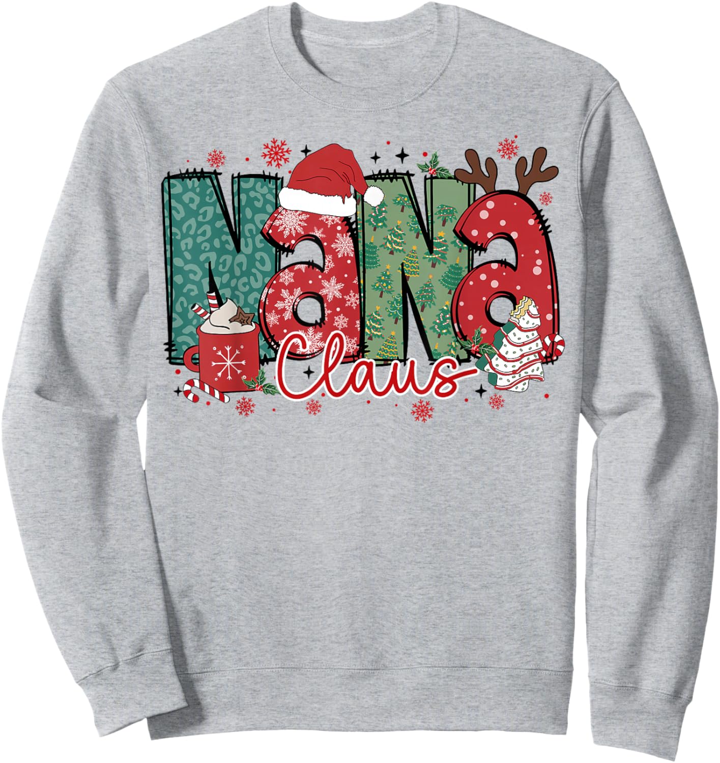 Nana Claus Christmas Pajama Santa Claus Family Matching Sweatshirt - Sweatshirt | Ash
