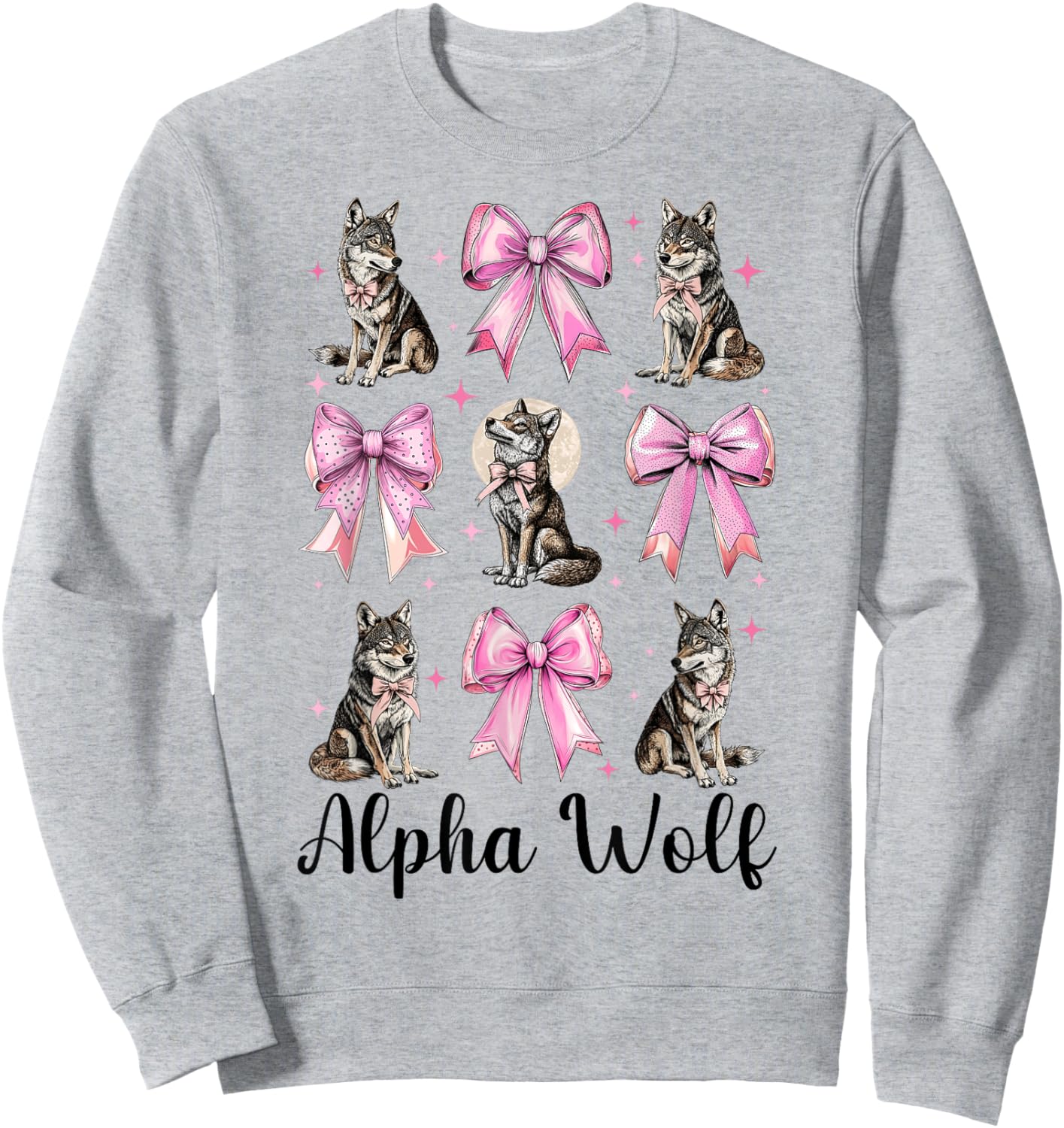 Alpha Wolf Alpha Male Cringe Meme Werewolf Pink Coquette Bow Sweatshirt - Sweatshirt | Ash