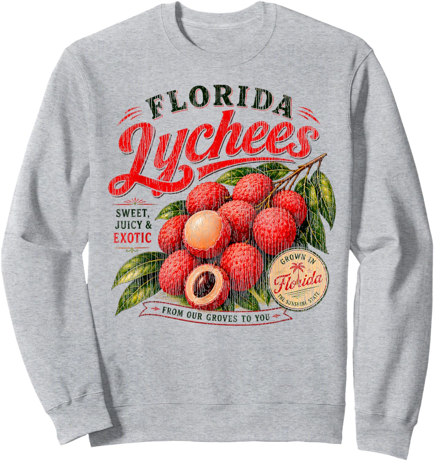Florida Lychees Distressed Retro Exotic Fruit Design Sweatshirt - Sweatshirt | Ash