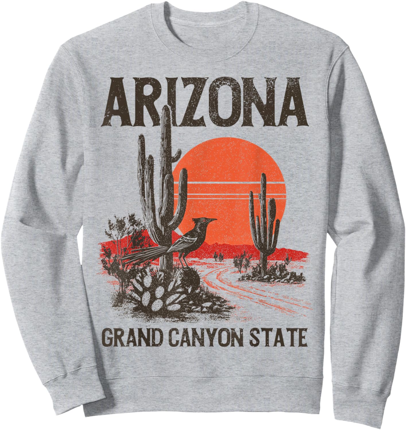 Arizona Grand Canyon State Roadrunner Desert Cactus Vintage Sweatshirt - Sweatshirt | Ash