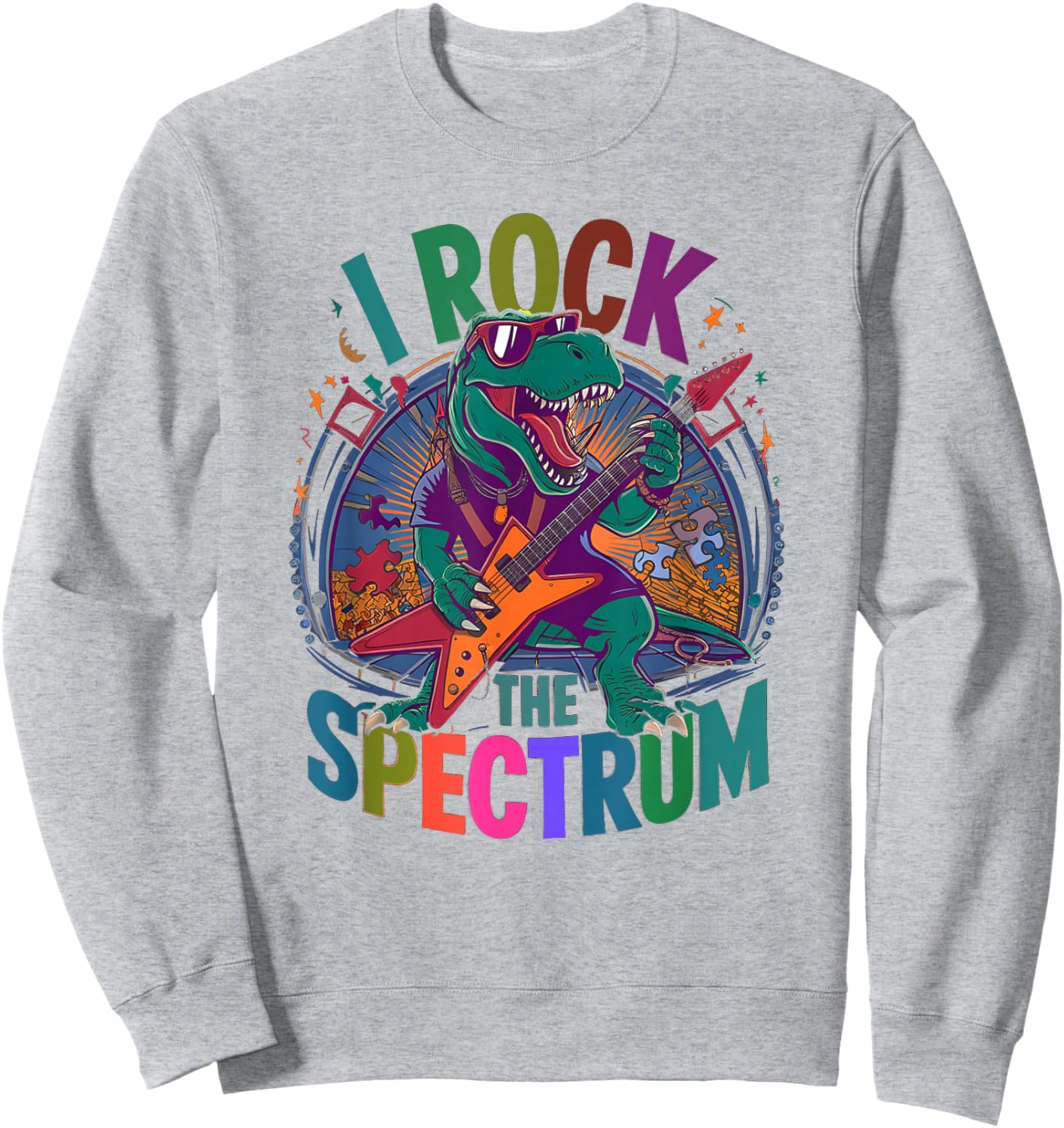 Rockin' I ROCK THE SPECTRUM Autism Teacher Stimming Rockstar Sweatshirt - Sweatshirt | Ash