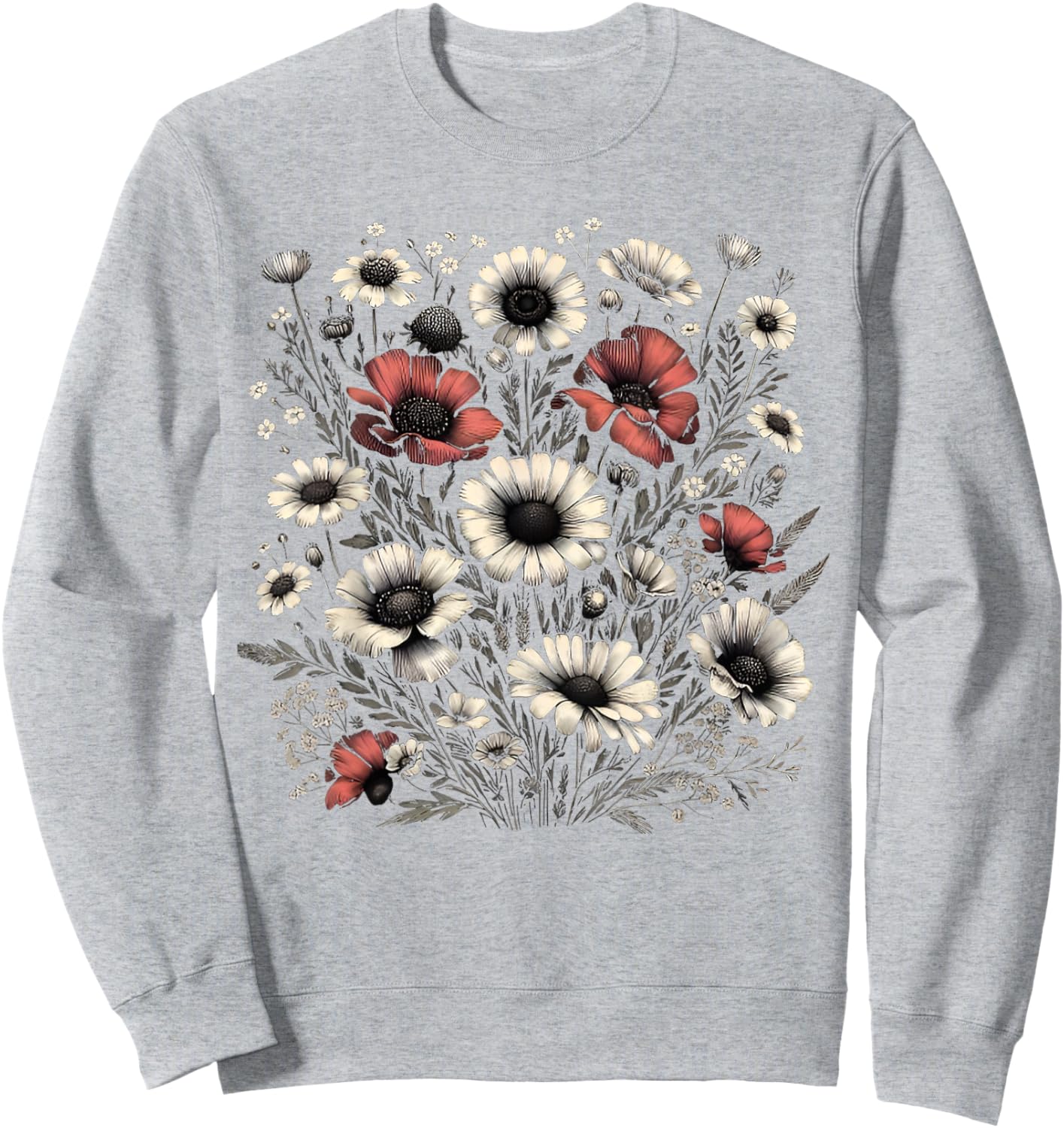 Vintage Flowers Women Wildflower Graphic Floral Gardening Sweatshirt - Sweatshirt | Ash