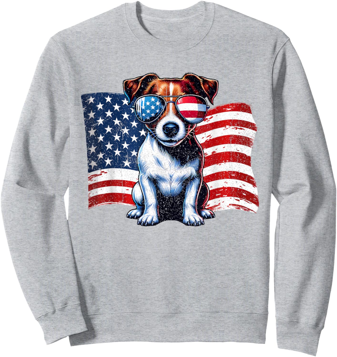 Vintage Jack Russell Terrier US Flag Sunglasses Patriotic Sweatshirt - Sweatshirt | Ash