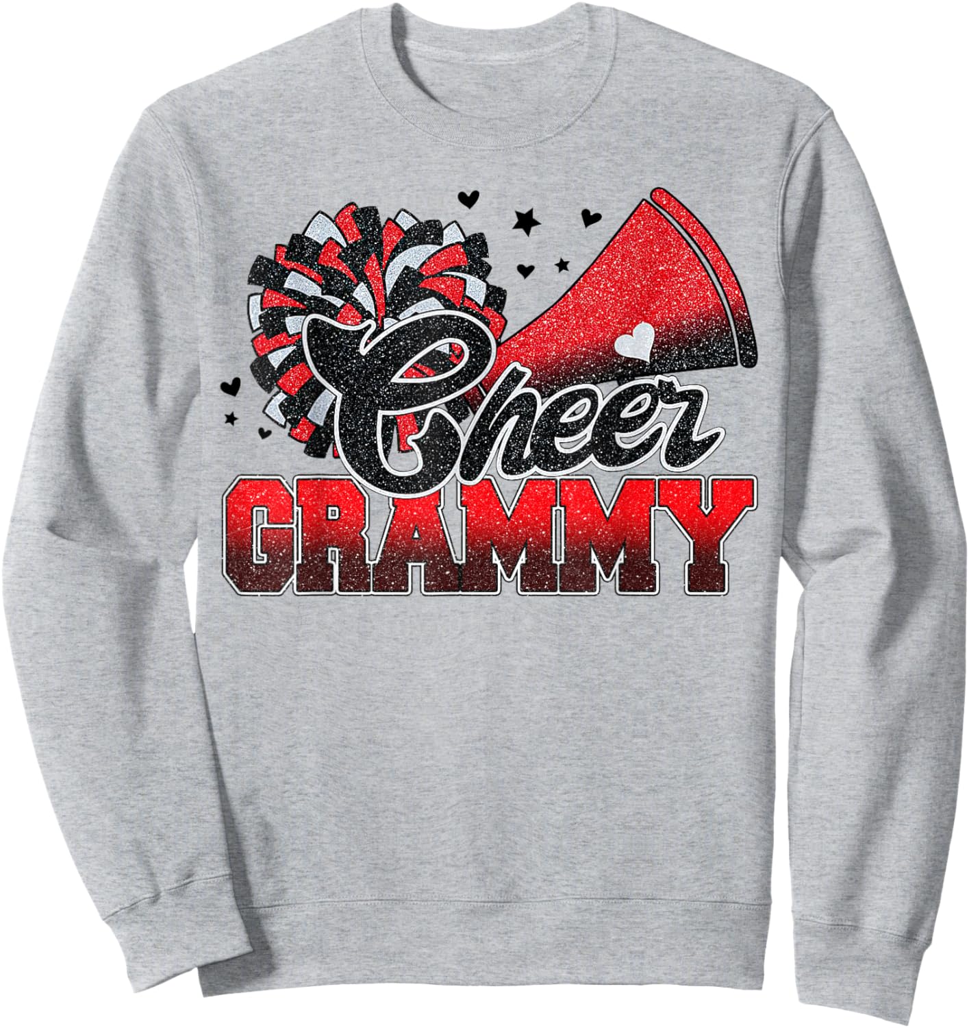 Cheer Grammy Cheer Leader Gift Biggest Fan Black Red Pom Pom Sweatshirt - Sweatshirt | Ash