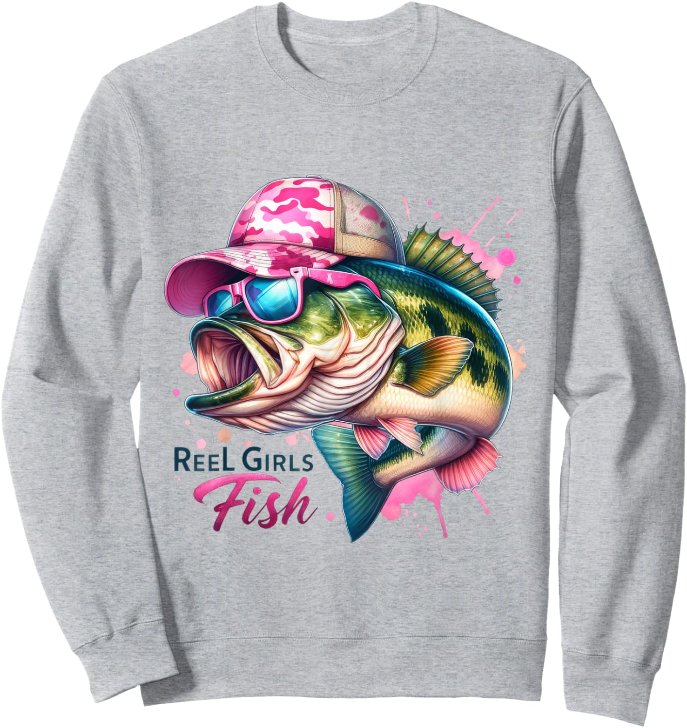 Reel Girls Fish, Lady Fishing, Largemouth Bass Sweatshirt - Sweatshirt | Ash