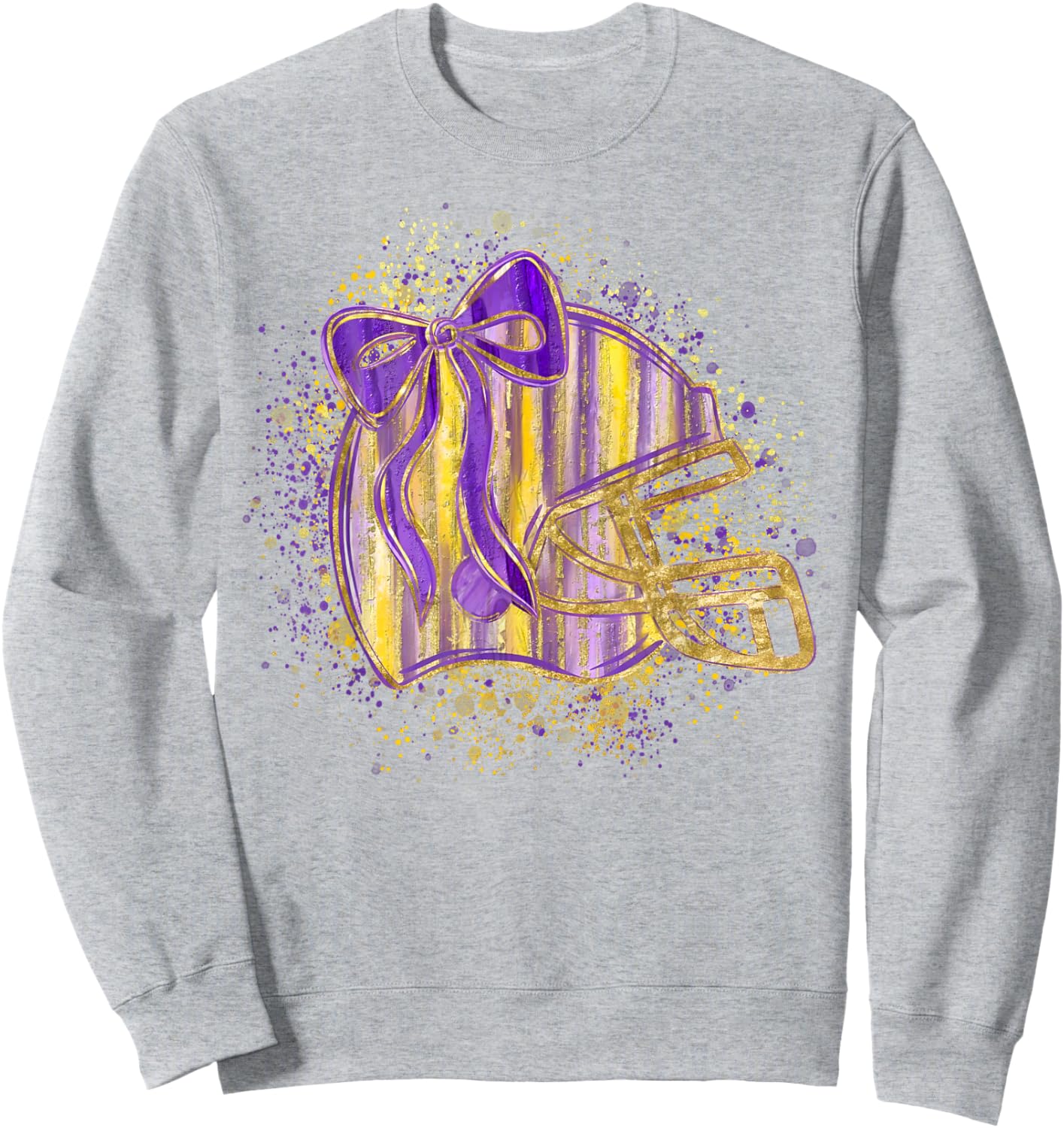 Purple Yellow Football Helmet Coquette Bow Touchdown Season Sweatshirt - Sweatshirt | Ash