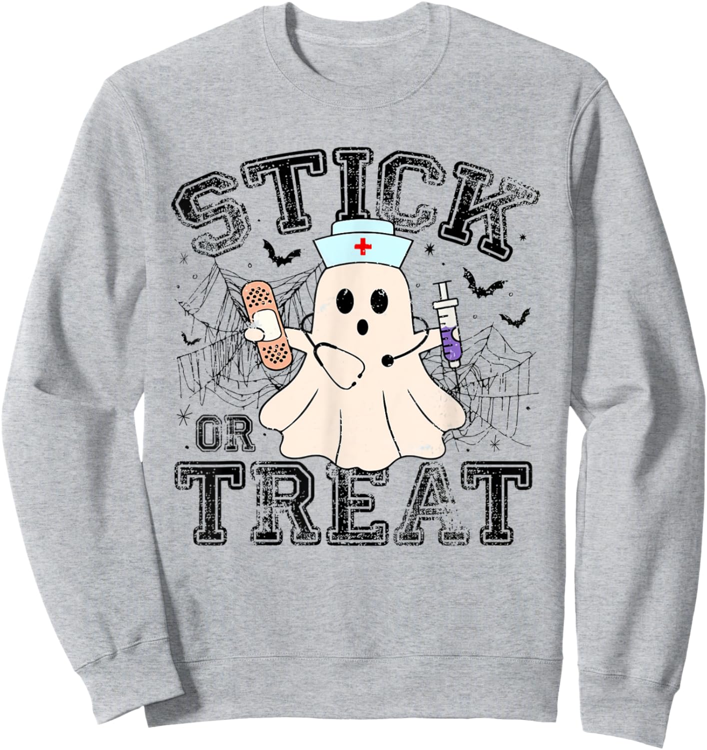 Stick Or Treat Halloween Ghost Nurse Halloween Phlebotomy Sweatshirt - Sweatshirt | Ash