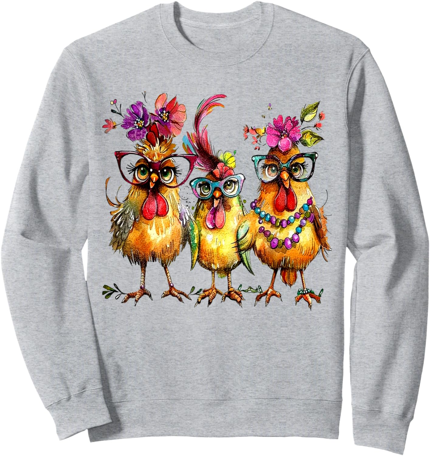 PeachBruh Funny Trio Of Chickens Whimsical Hawaii Beach Art Sweatshirt - Sweatshirt | Ash