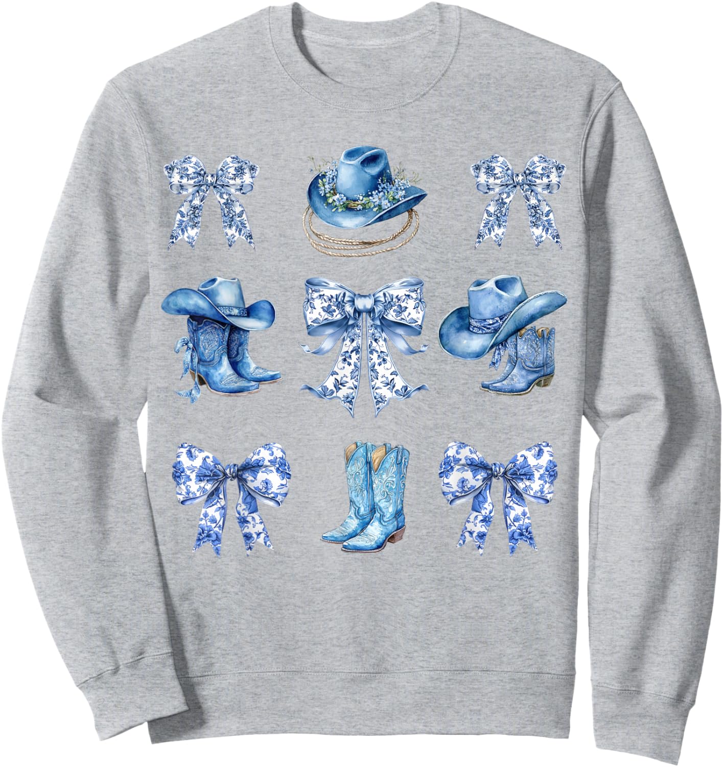 Blue Coquette Cowgirl Bows Boots Cowboy Hat Western Sweatshirt - Sweatshirt | Ash