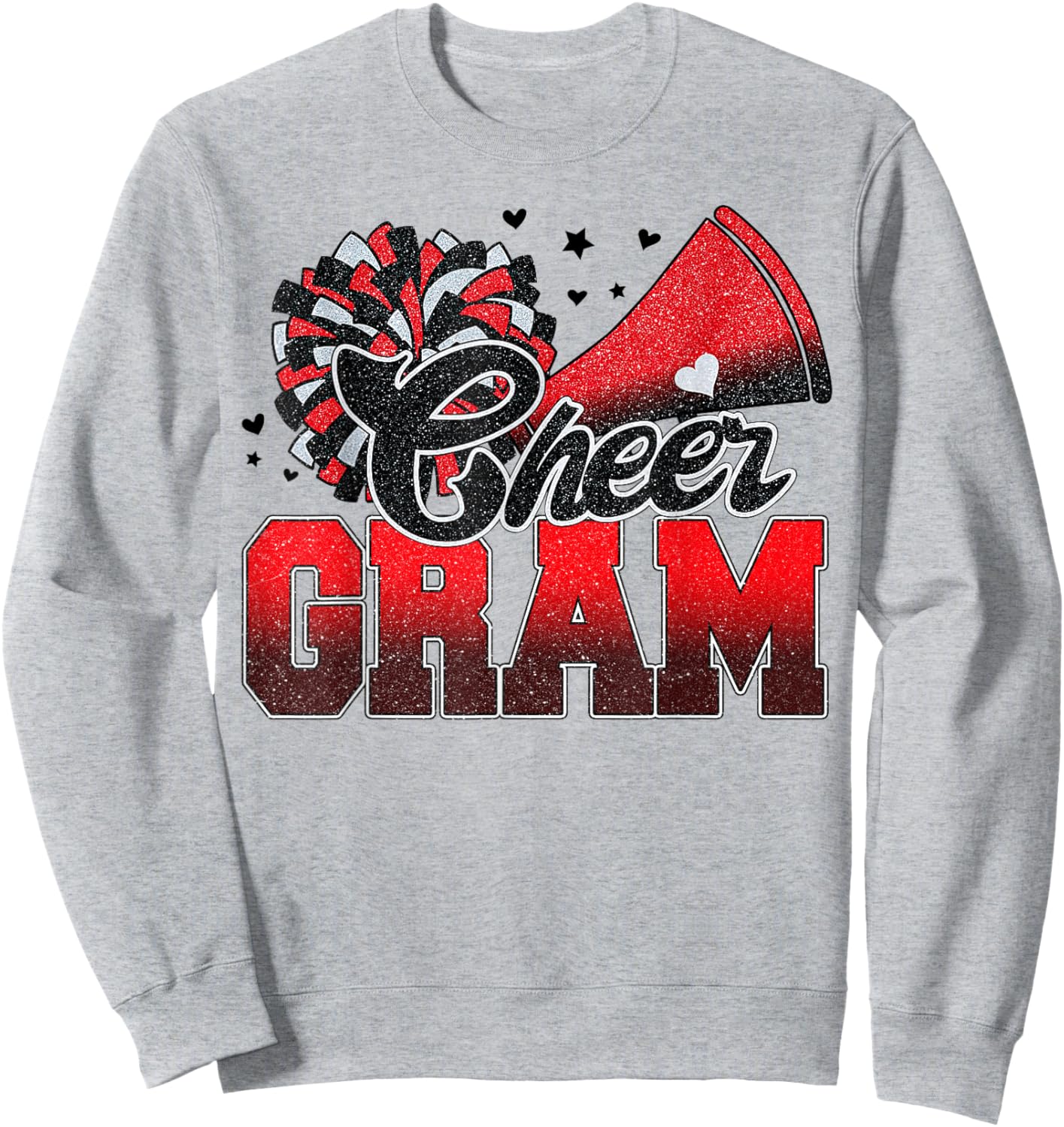 Cheer Gram Cheer Leader Gift Biggest Fan Black Red Pom Pom Sweatshirt - Sweatshirt | Ash