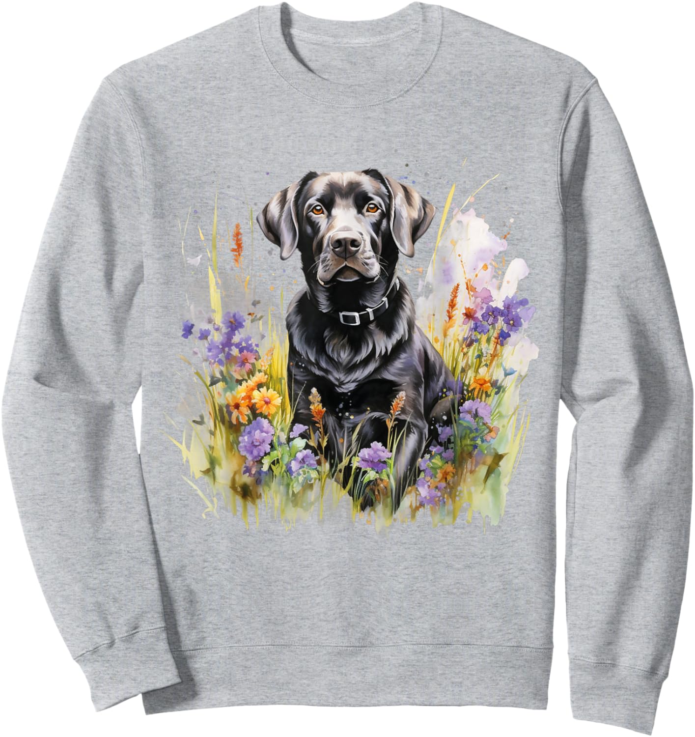 Floral Wildflower Dog Black Labrador Retriever Sweatshirt - Sweatshirt | Ash