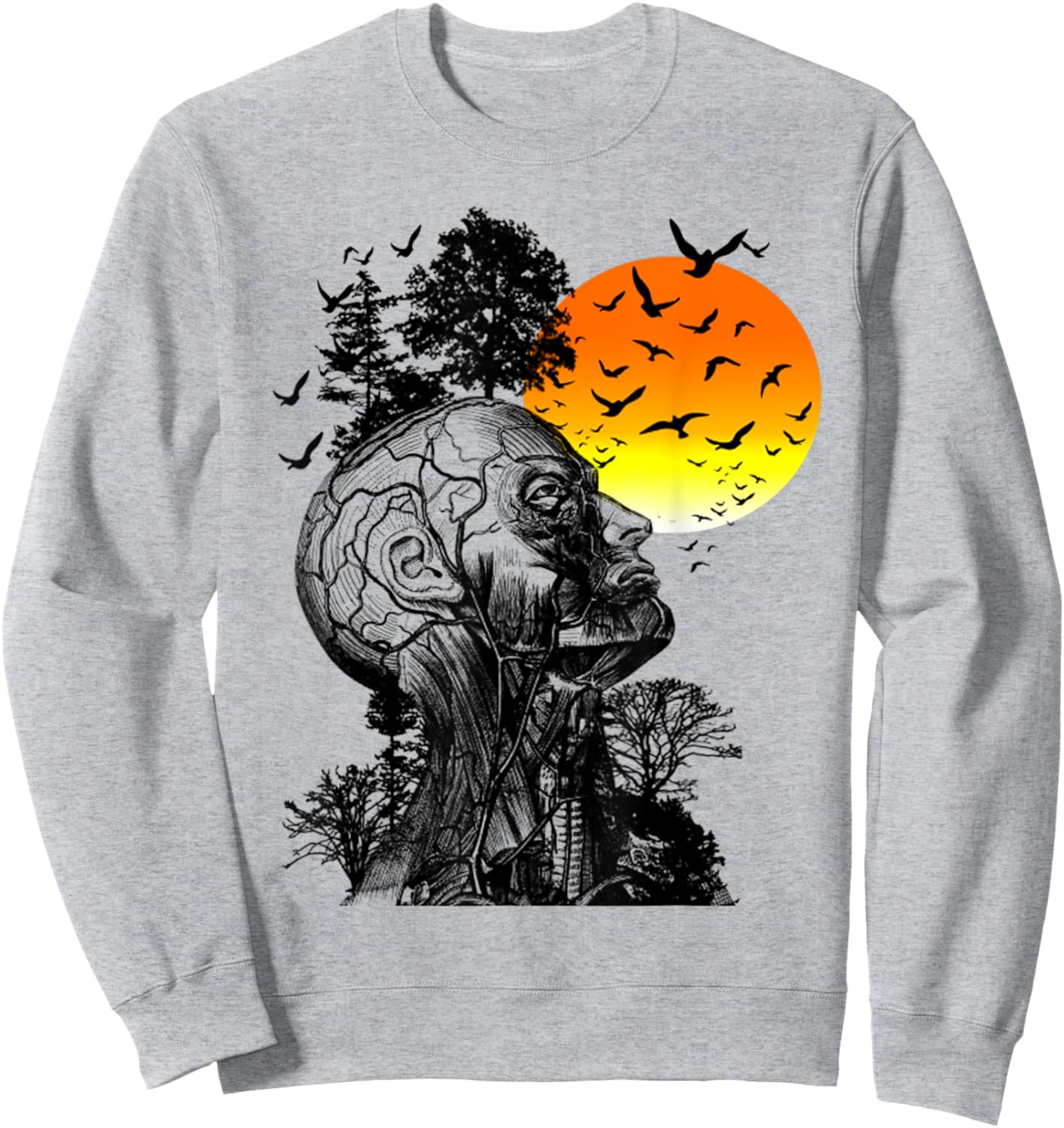 Vintage Funny Hangover Human Tree Retro Artistic Sunset Sweatshirt - Sweatshirt | Ash