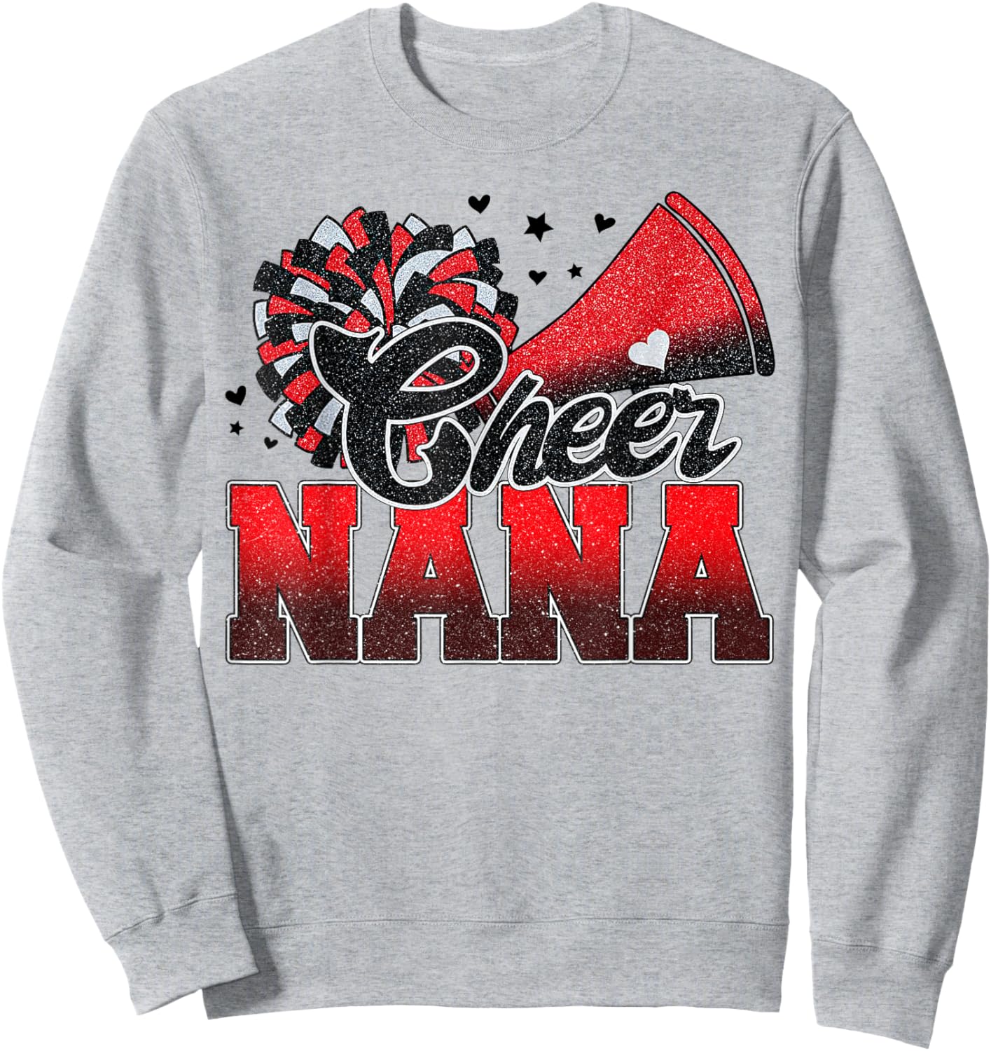Cheer Nana Cheer Leader Gift Biggest Fan Black Red Pom Pom Sweatshirt - Sweatshirt | Ash